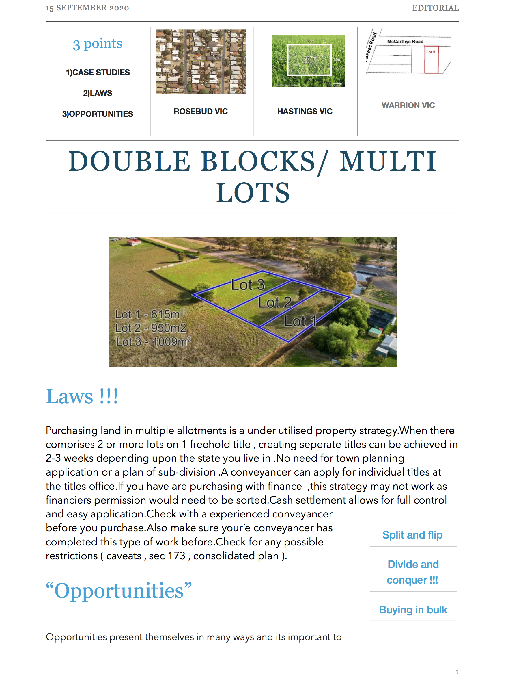 Double Blocks / Multi Lots